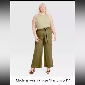 Ava & Viv High-Rise Wide Leg Cargo Pants Tan Women Olive Green 🫒 Plus Sizes